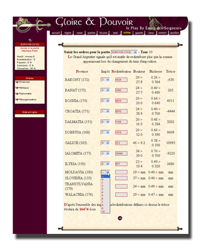 Interface de saisie du jeu